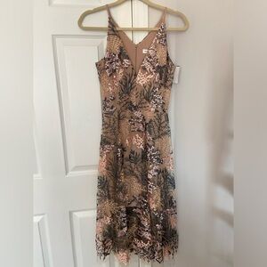 NWT Dress the Population Audrey Embroidered Fit & Flare Midi Dress - S